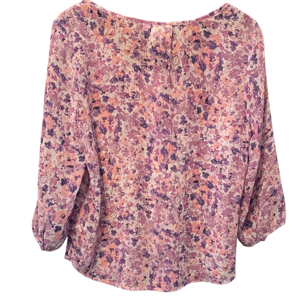 St. John's Bay Colorful Lightweight Sheer Purple Floral Blouse Size SP - Picture 3 of 3
